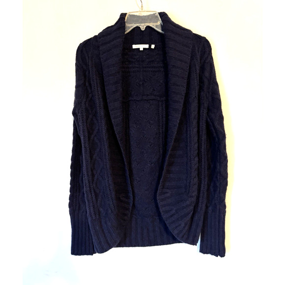 Vince Cardigan Sweater Medium Navy Blue Cable Knit Alpaca Wool - Picture 1 of 9